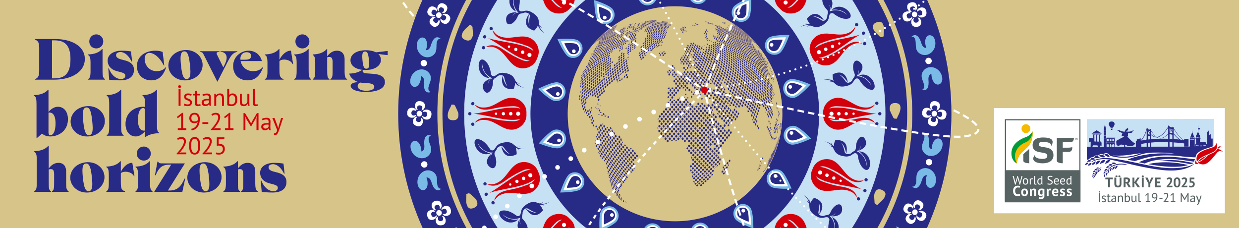 Colorful graphic promoting the World Seed Congress 2025 in Istanbul, featuring text and a global map design.
