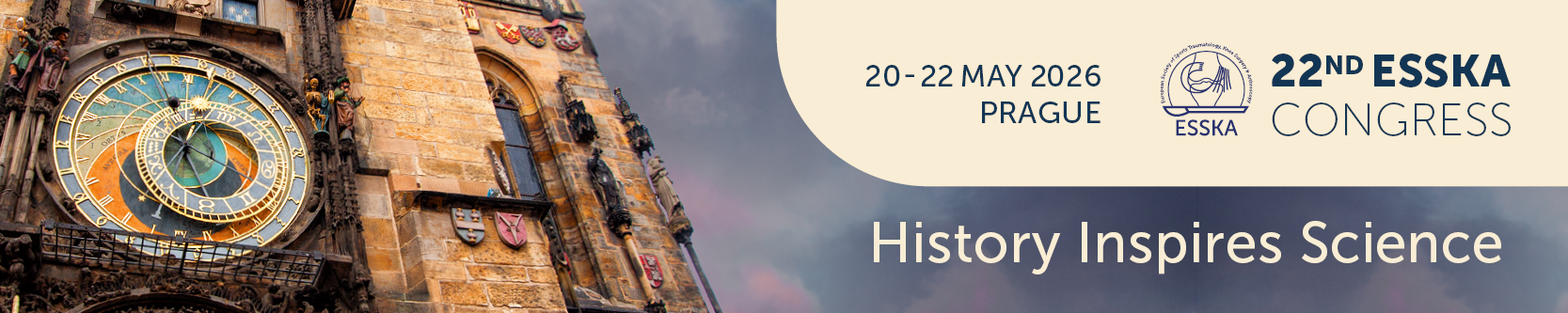 Banner: History Inspires Science - 22nd ESSKA Congress - 20-22 May 2026 in Prague